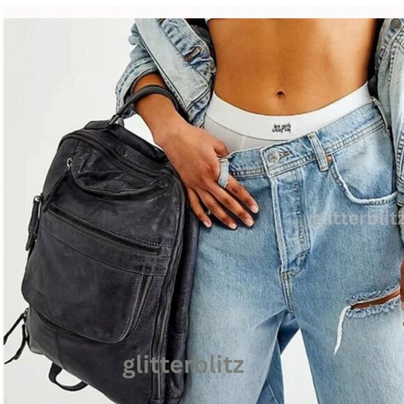 Free People East End Leather Backpack in True Black - FACTORY SEALED - Picture 2 of 15